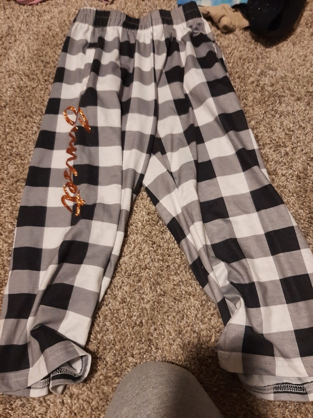 Kids Plaid Pajama Pants with Gold Script Accent - Black & White